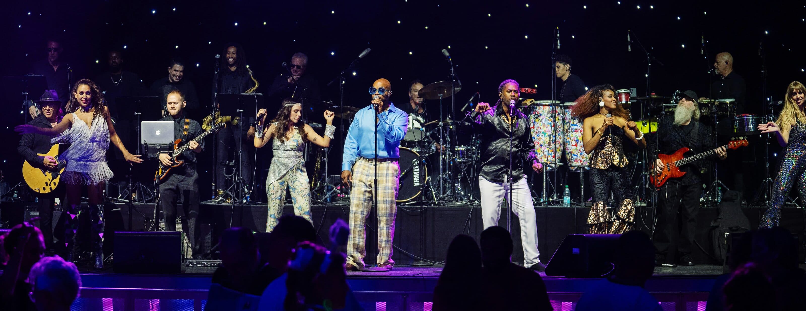 The de Bois All-Stars in wide view across a full disco stage